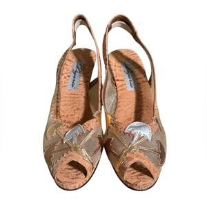 Dezario Cork Peep-Toe Slingback Heels size 5M